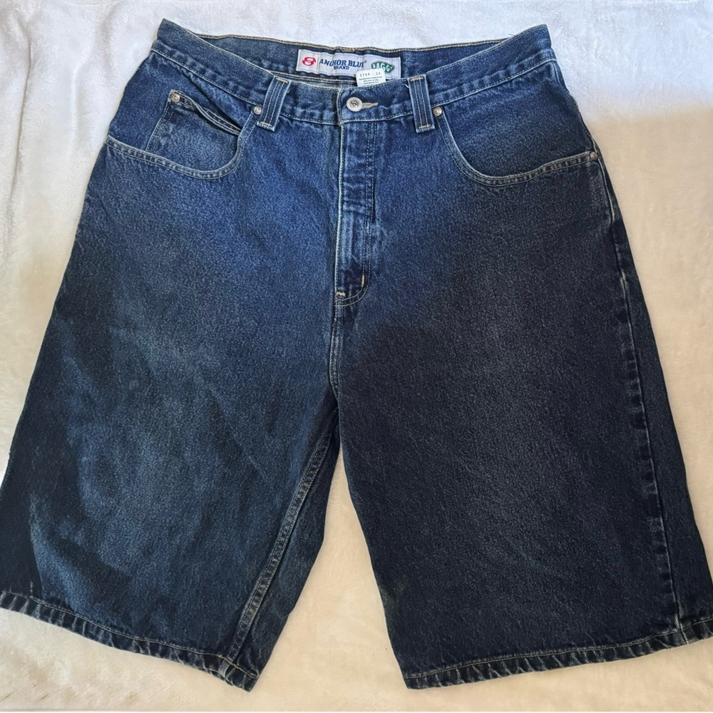 Anchor Blue Baggy Dark Wash Jean Shorts